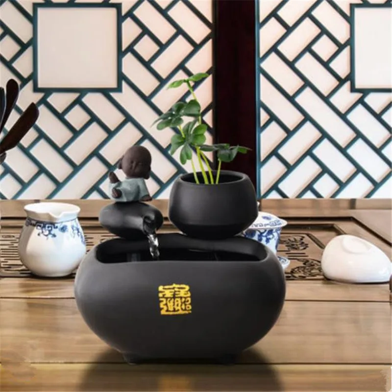 Creative Chinese Ceramic Fish Tank Water Fountain Decoration Living Room Office Desktop Humidification Feng Shui Ornaments