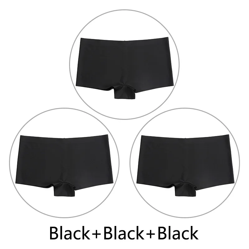 Black Black Black 3 шт./партия, большие размеры, трусы для мальчиков, Бесшовные шелк, однотонный, высокая талия, сексуальное нижнее белье, женское эластичное белье, SX-L, американский размер - Цвет: Black Black Black