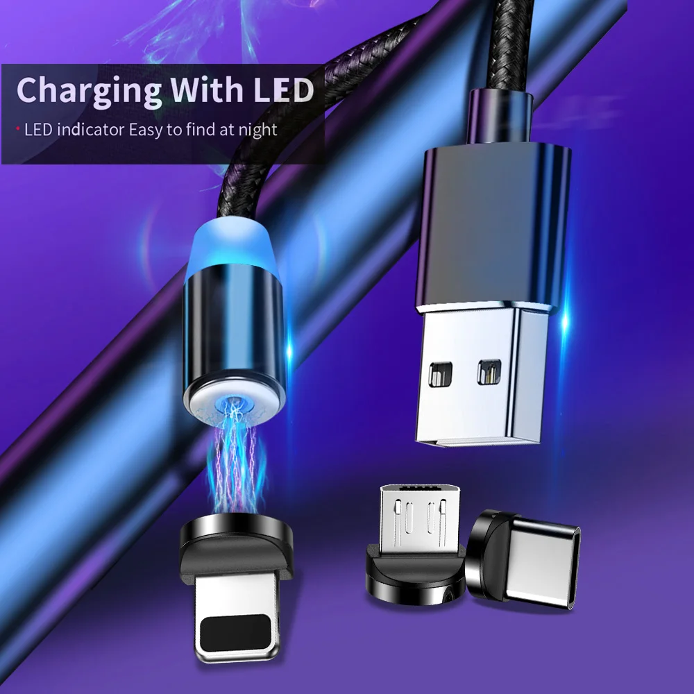 Магнитный usb кабель для зарядки телефона Flass Type C со светодиодной подсветкой на 360