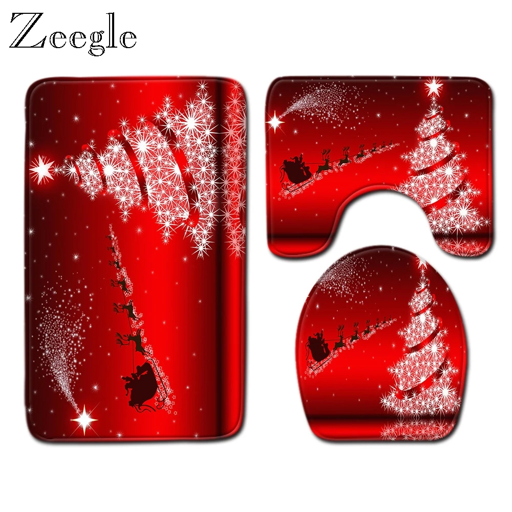 Рождественский коврик для ванной Zeegle фланелевый нескользящий домашний декор