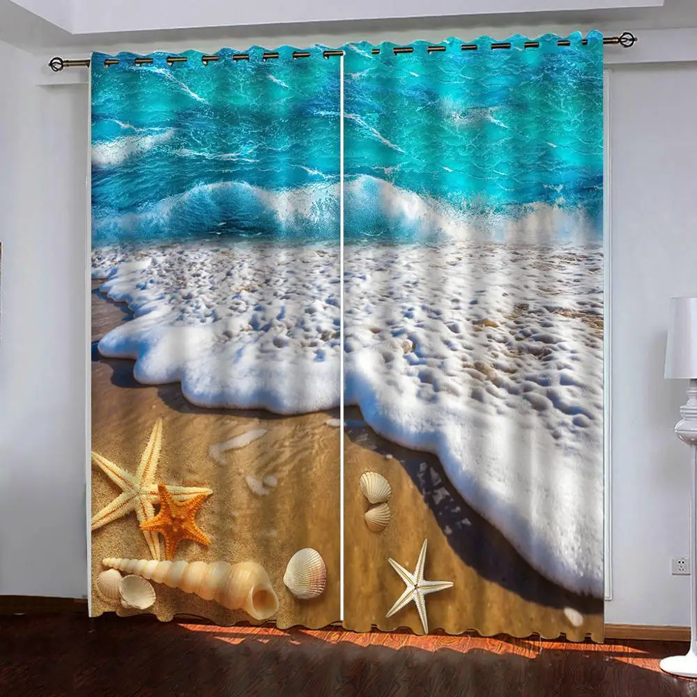 

Шторы блэкаут 3D для украшения дома, стереоскопические раковины с распылителем морских волн, Пляжная шторка, морская звезда
