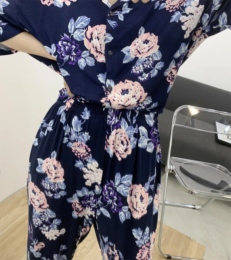 

Pajamas Female Summer Modal Cotton Comfortable Short-sleeved Long Trousers Homesuit Loose Large Size Two-piece Pijamas Women