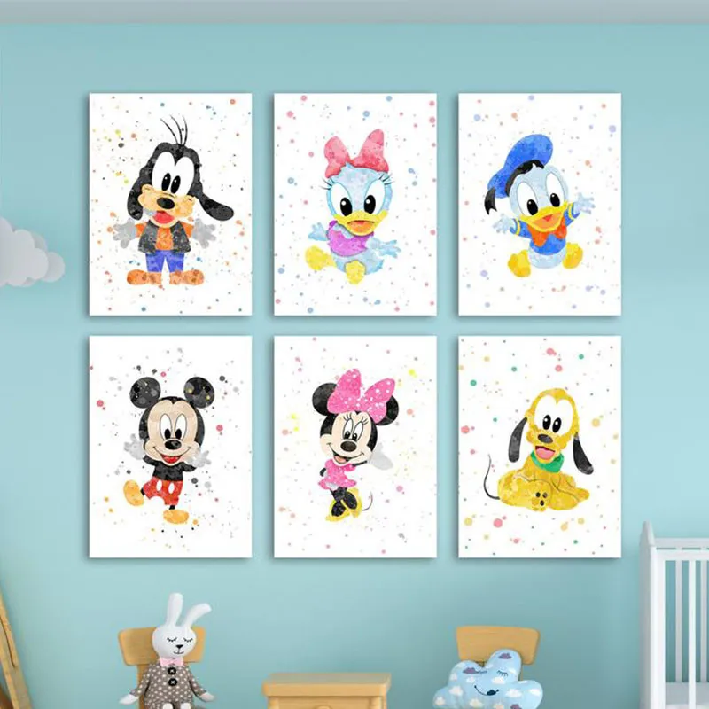 

Диснеевские Акварельные картины Микки Маус Минни Маус на холсте постер настенные картины для украшения детской спальни
