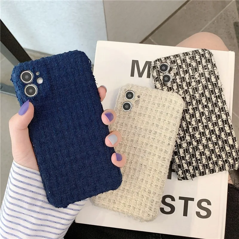 

Fashion Luxury Linen Pattern Female Soft Case For Iphone 11 12 Pro Max Mini 7 8 Plus Xr X Xs Max Se 2 Girl Phone Cover Fundas
