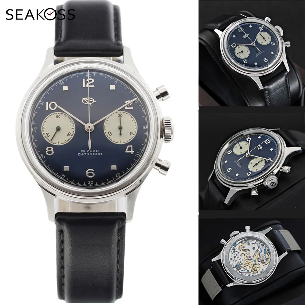 Мужские механические часы хронограф SEAKOSS RED STAR 1963 с воротником гусиная шея 38 мм ST19