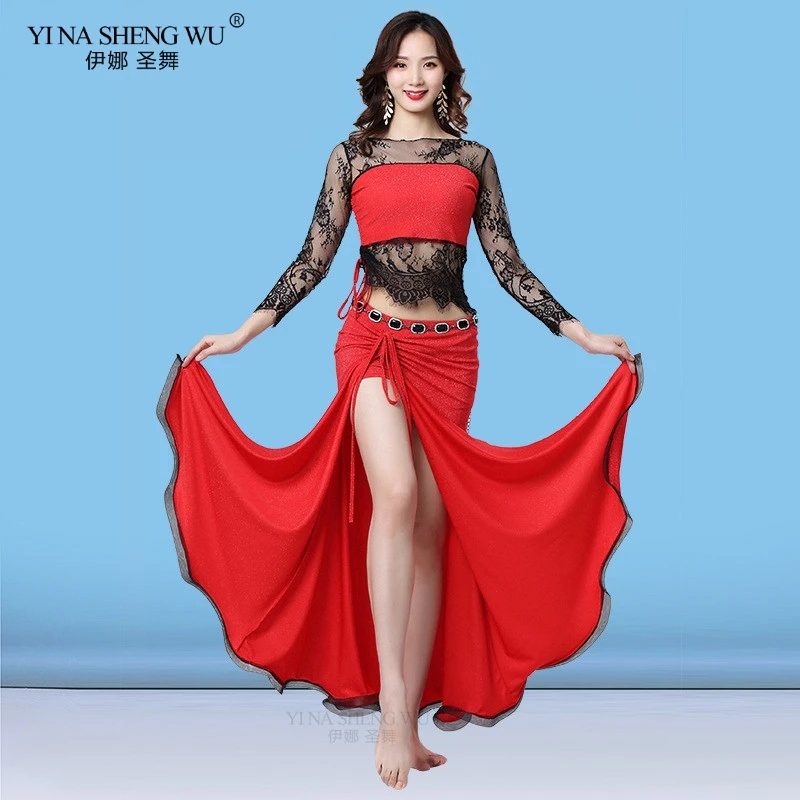 Женский комплект для танца живота новый топ с длинными рукавами и цветочным