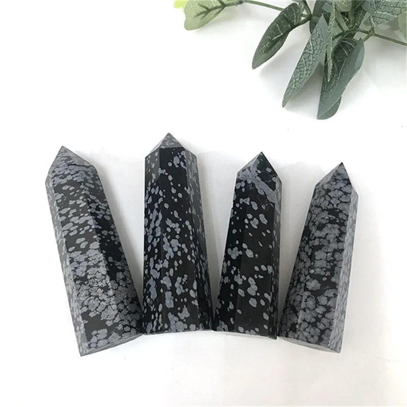 

Natural quartz snowflake obsidian crystal wand point tower for home decoration