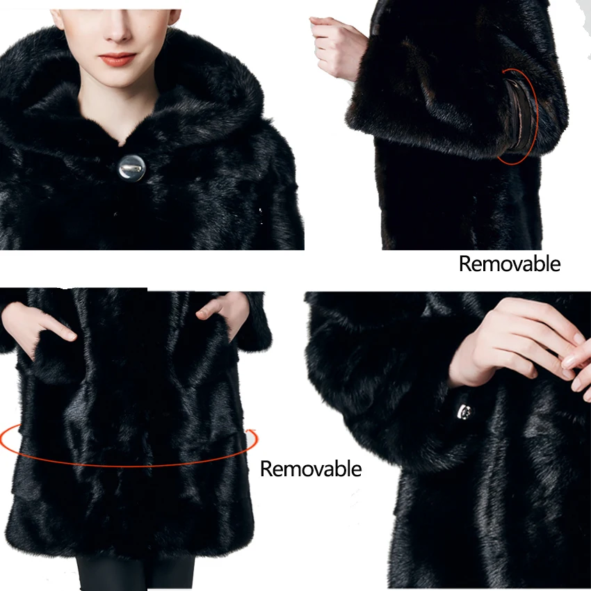 Женское зимнее пальто из меха норки длинная стильная норковая Меховая куртка с