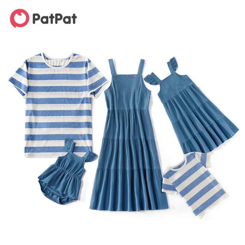 

Женский комплект из платья и футболки PatPat, из 2021 хлопка, с принтом в полоску, лето 100%