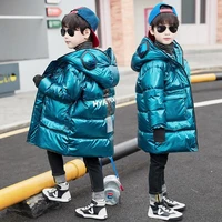boys winter jacket cotton down big children clothes winter glasses jacket coat mid length handsome kids bright leather clothing
