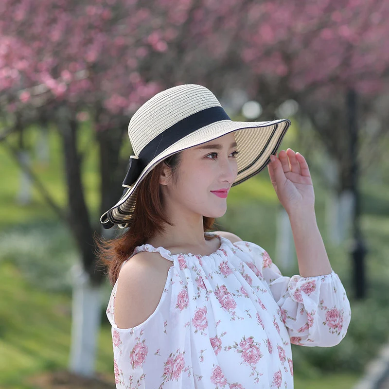 Летние соломенные шляпы с широкими полями большие солнцезащитные для женщин