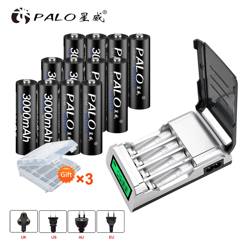 PALO 905 lcd зарядное устройство для AA/AAA батареи 12AA батареи 3000mah 1,2 V AAA перезаряжаемые батареи для дистанционного управления игрушечный светильник