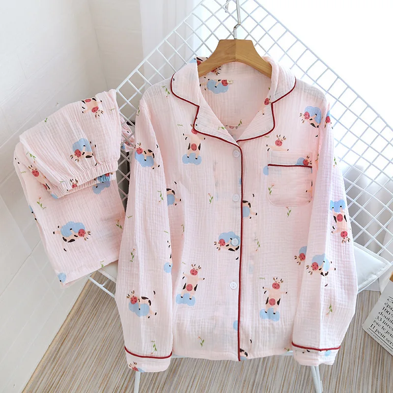 

White Print Strawberry Pajamas Set For Women Cotton 2PCS Shirt&Pants Sleepwear Soft Nightwear Breathable Pyjamas Suit Pijamas