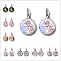 lucky horse pegasus unicorn cartoon style glass dome stud earrings handmade jewelry female rainbow unicorn earring accessory