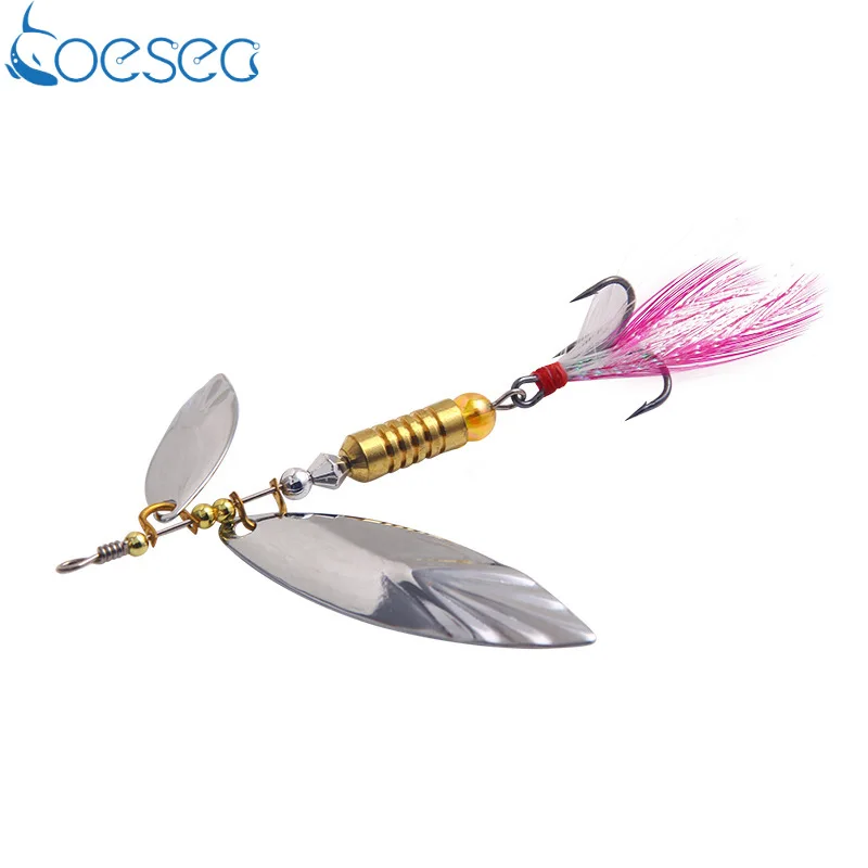 

6cm/6.7g Hard Bait Metal Spoon Lure Treble Feather Hook Spinner Blades Baits Fishing Rig