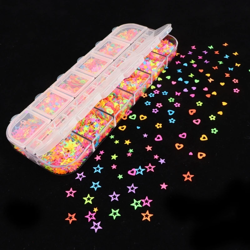 

12 Grids Nail Art Fluorescent Sequins Holographic Glitter Flakes Resin Filling XXFB