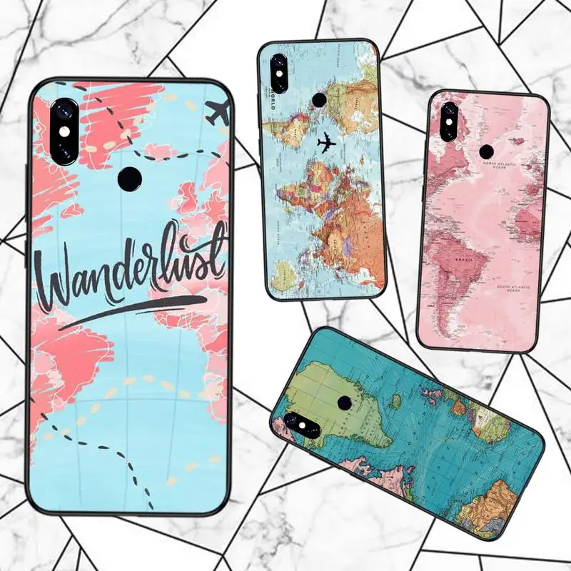 

World Map Travel Phone Case For Xiaomi Redmi note 7 8 9 11 t s 10 A pro lite funda shell coque