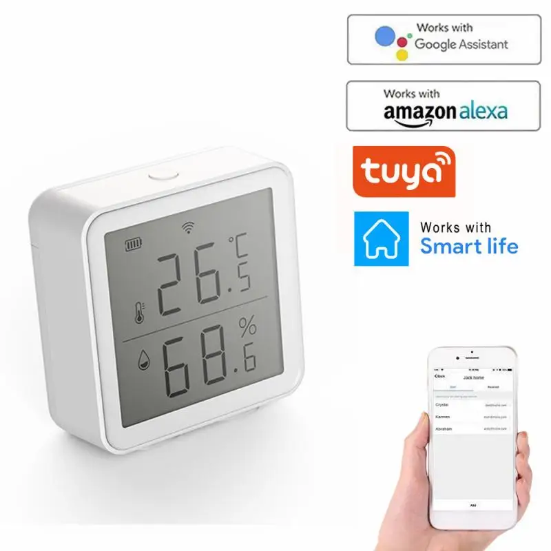 

Датчик температуры и влажности Tuya Wi-Fi, комнатный гигрометр, термометр с поддержкой приложения Alexa Google Home Smart Life