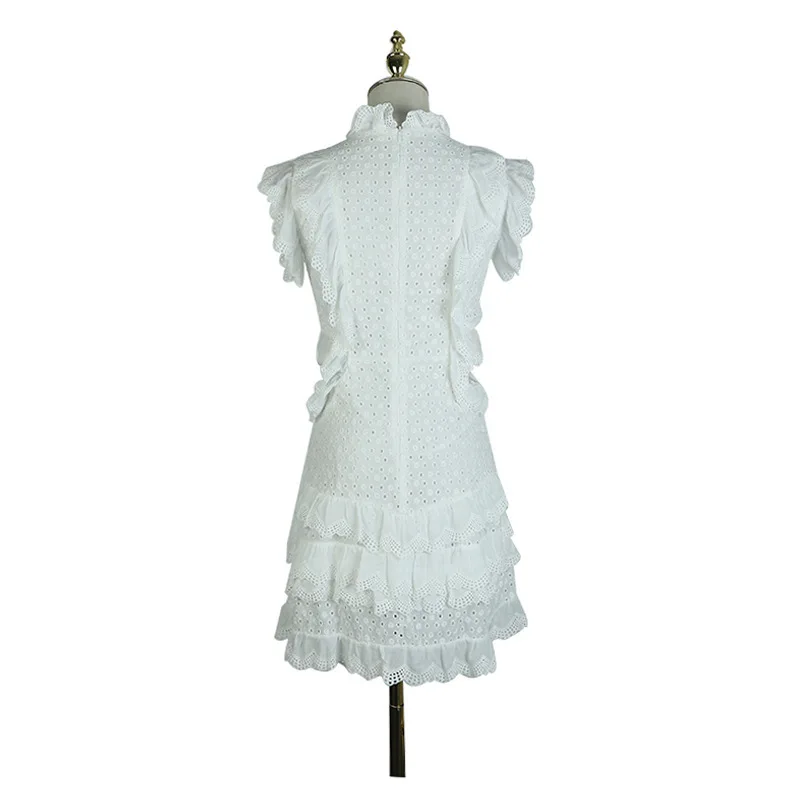 

New spring and summer aristocratic temperament falbala bind waist sleeveless white dress
