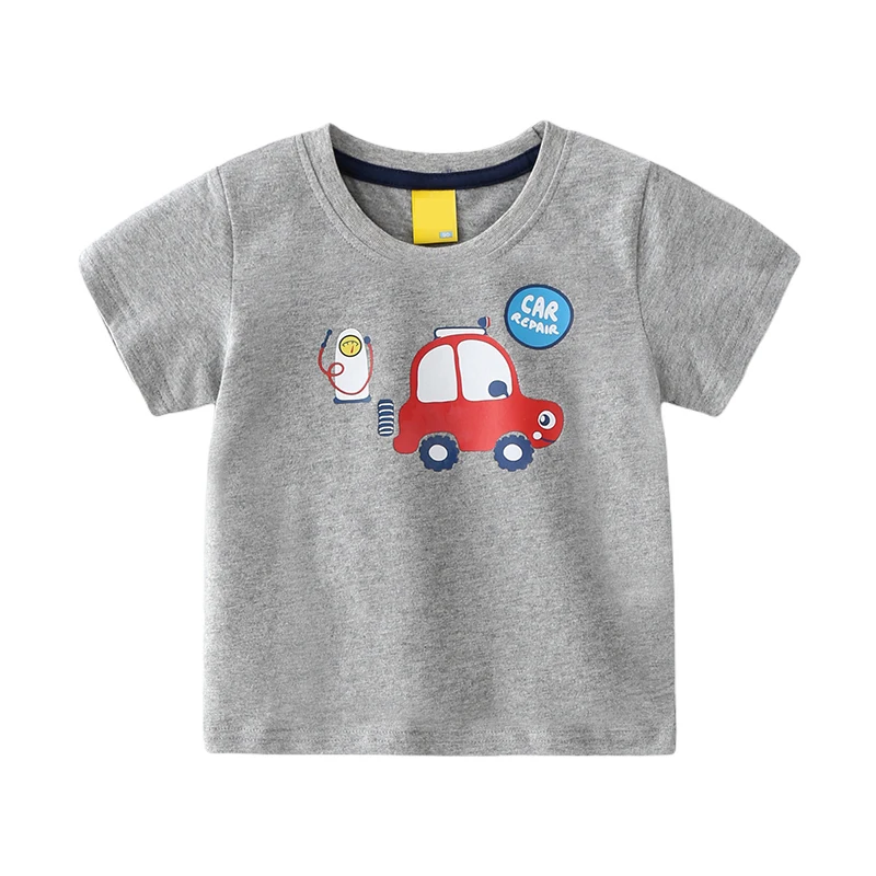 

Летняя футболка с круглым вырезом для мальчиков, топы с короткими рукавами и мультипликационными машинками, повседневная детская одежда с ...