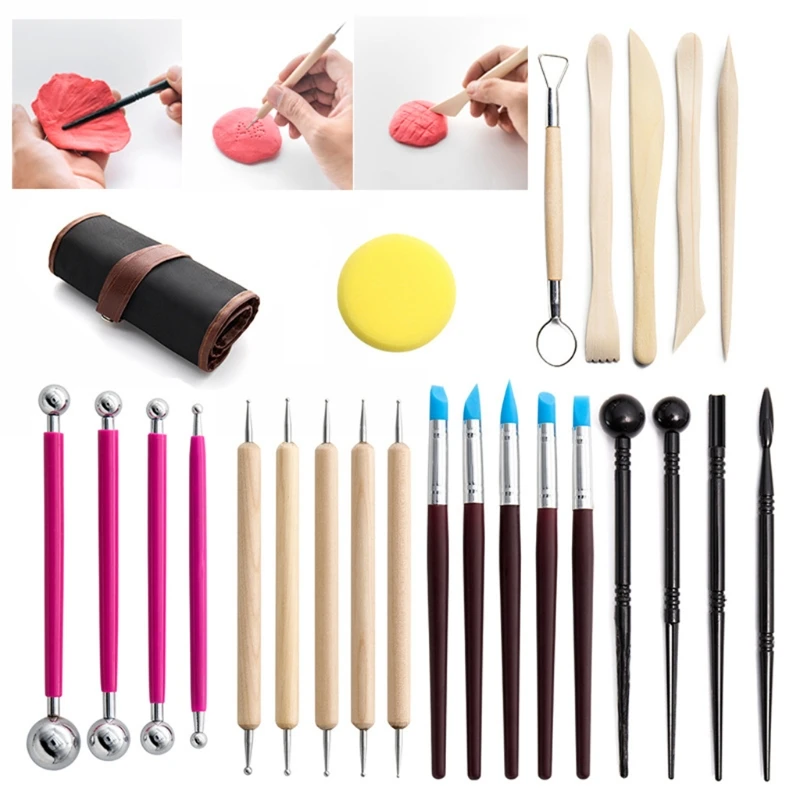 

24pcs Clay Sculpture Pottery Tool Set DIY Carving Point Drill Pen Ceramics Sculpting Scraper Wooden Modeling