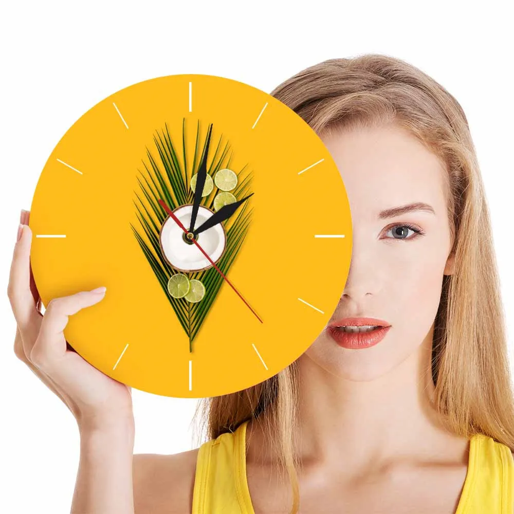 Тропическая Кокосовая пальма и лайм на желтом фоне Модные Акриловые Настенные