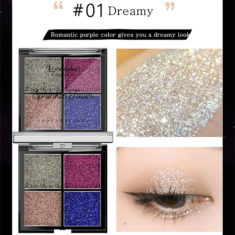 4 цвета блестящие тени для век Палитра Макияж Любовь Альфа Профессиональная