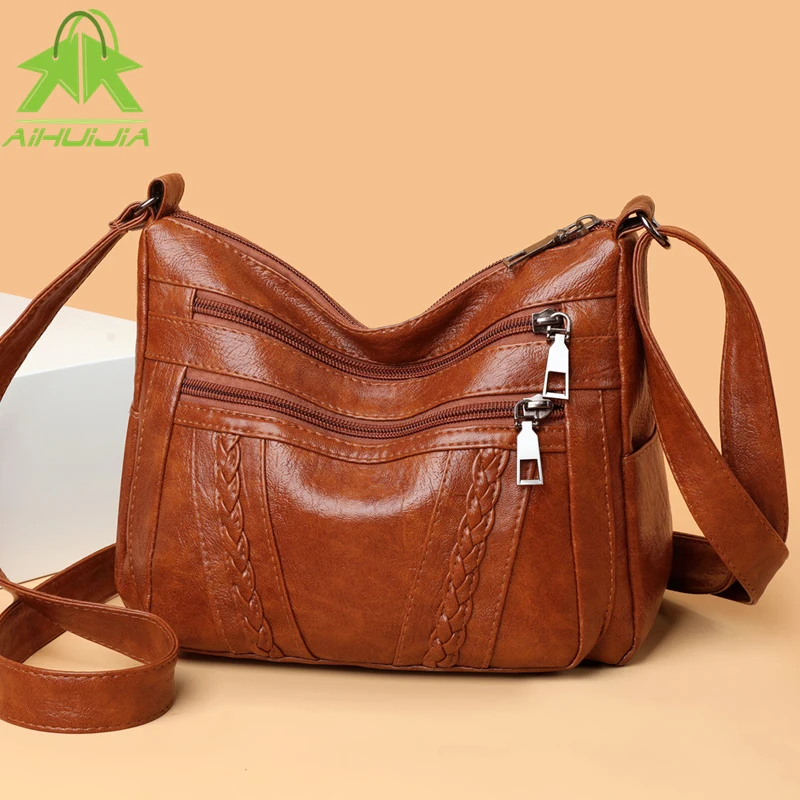 

Fashion Multiple Zippers Female Handbag New High Quality Pu Leather Women Designer Shoulder Bags High Capacity Messenger Bags