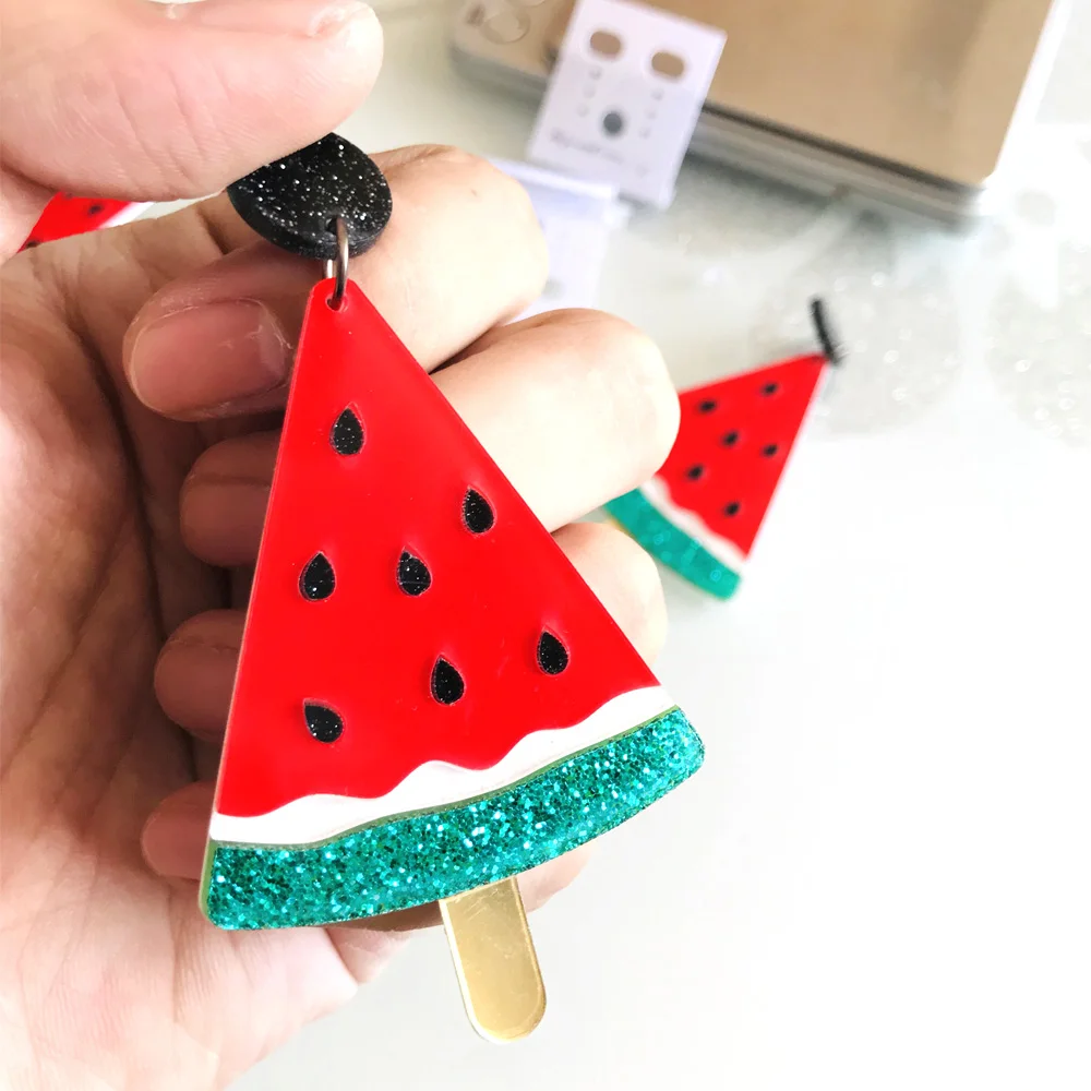 Лидер продаж милые акриловые висячие серьги с фруктами арбузом блестками пудрой