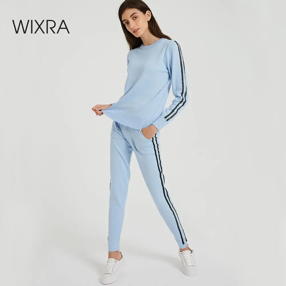 Wixra Женские повседневные трикотаж костюм комплект с длинным рукавом свитер брюки