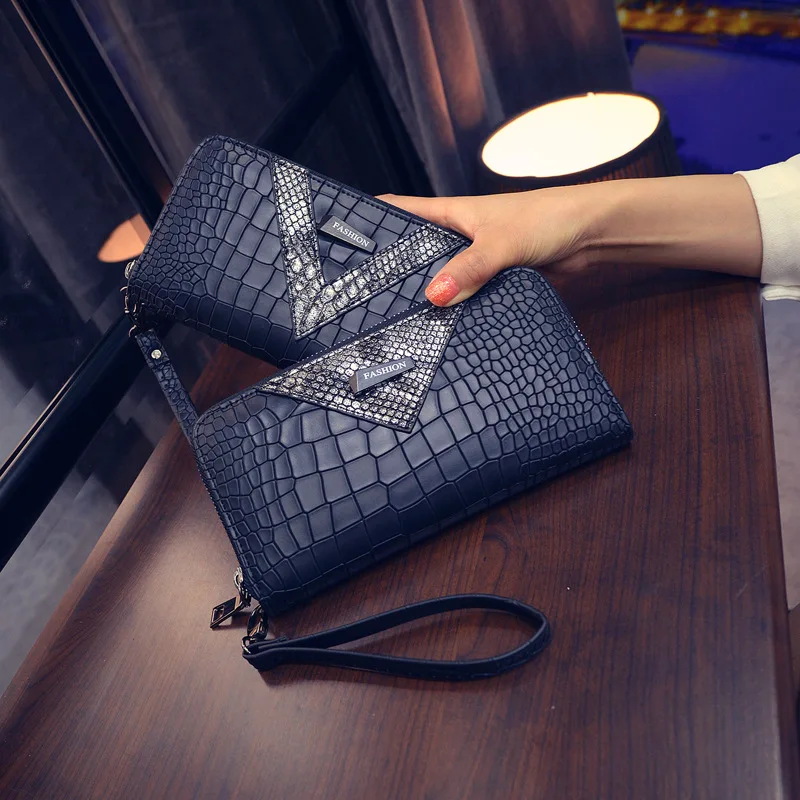 

Fashion crocodile pattern long wallet spring new ladies clutch purse