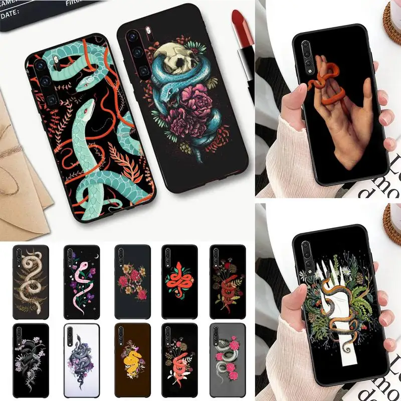 

Hand Held Snake Flower Phone Case For Huawei P20 P30 P9 P10 plus P8 lite P9 lite Psmart Back Coque for Y62019 Mate20lite Cover