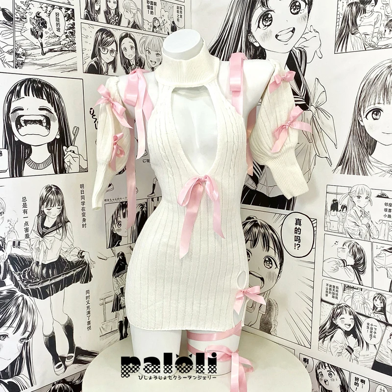 Женский трикотажный пуловер с открытой спиной розовым бантом - купить по