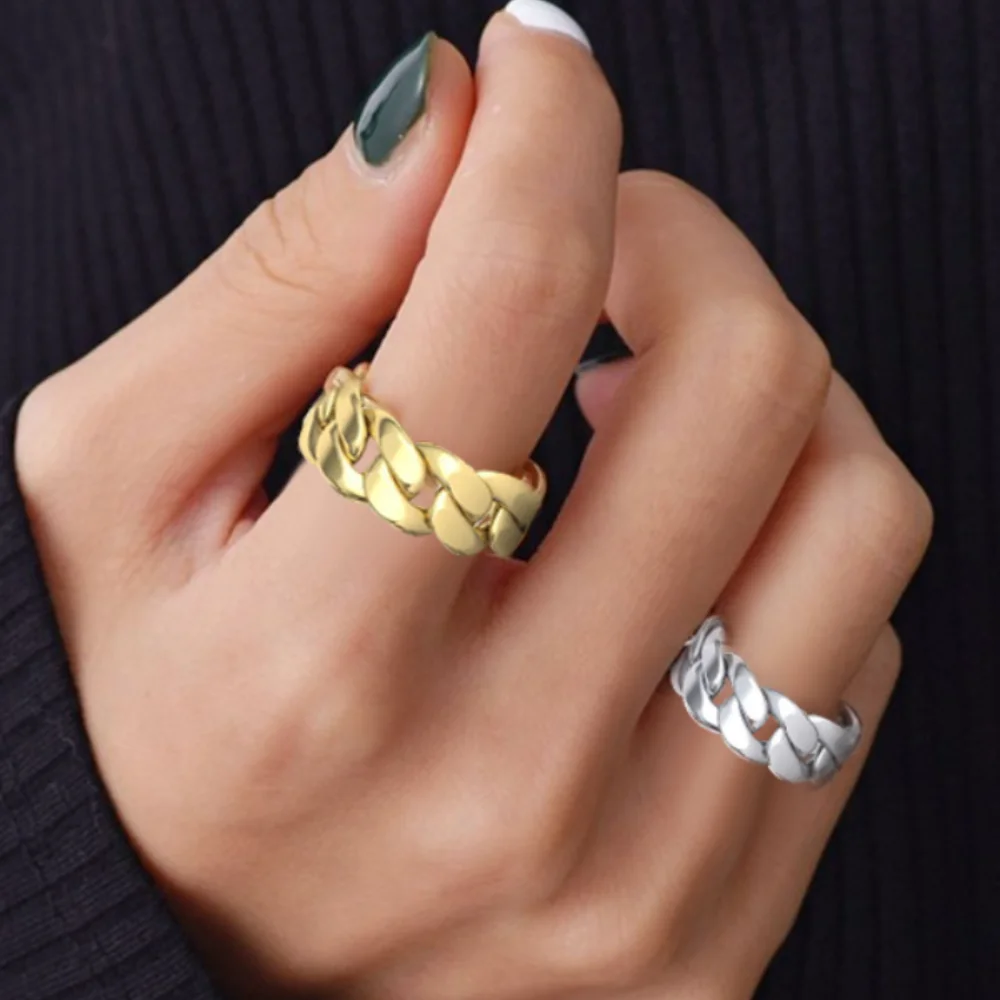 

New Simple Design Chain Ring Cool Metal Adjustable Men and Women Ring Punk Street Style Neutral Ladies Jewelry Party Gift