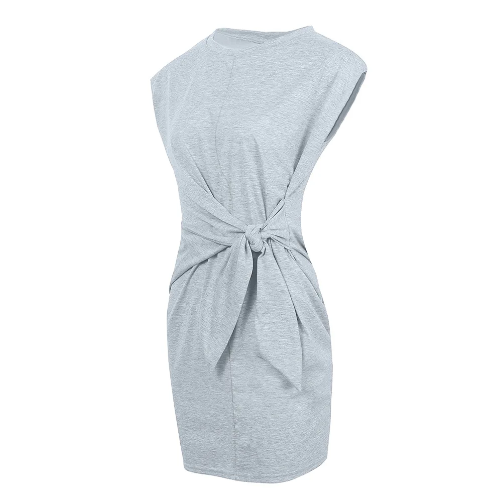 

New hot round neck loose short-sleeved strap dress urban casual solid color dress comfortable slim summer women's dress