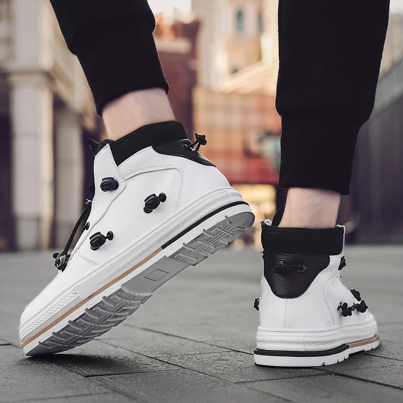 

White Thick-Soled High-Top Sneakers Men's Autumn And Winter Outdoor Comfortable Sports Flat Shoes Casual Fashion Trend All-Match