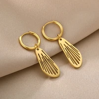 vintage hollow leaf dangle drop earrings for women stainless steel gold silver color leaf earring aesthetic jewelry on sale