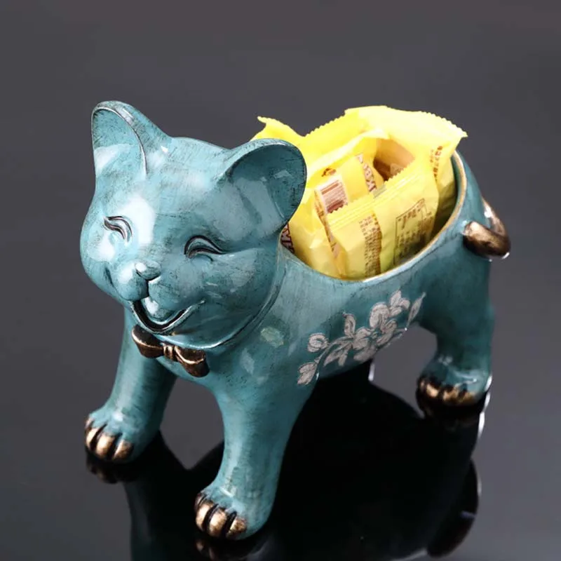 

European Smile Animal Statue Storage Tray Resin Artware Sculpture Desktop Sundries Storage Home Decoration Accessories