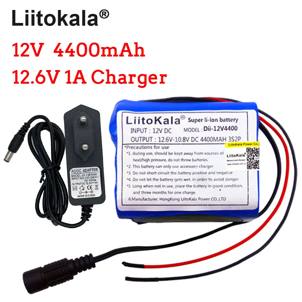 LiitoKala Высокое качество 18650 12V 4400mAH перезаряжаемые литиевые батареи для камеры