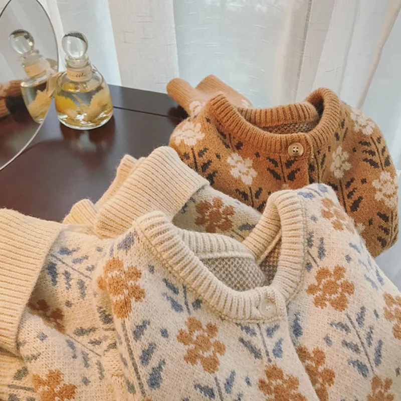 Autumn Cardigan Women Sweet Knitted Sweater Cozy Preppy Ulzzang Cute Holiday Loose Knitwear Coat Thickened Pull Femme