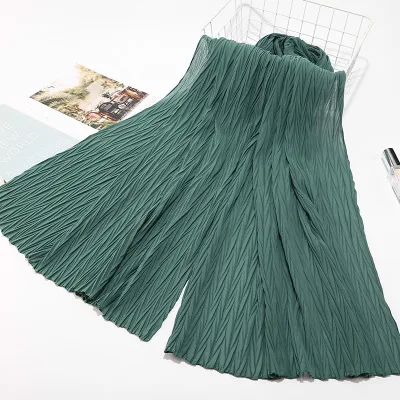 23BeanGreen Sparsil женские плиссированные морщинки Пузырьковые шифоновые шарфы Crinkle мусульманский хиджаб Твердые тюрбан обертывание s длинный широкий шарф головные уборы 85*180 см - Цвет: 23BeanGreen