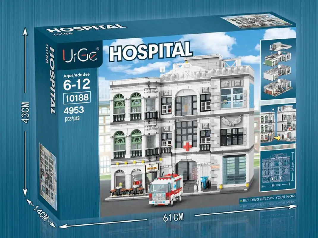 

4953PCS Hospital Post Office Modular Model Building Blocks MOC Street View Bricks Kids Toys for Children Birthday Gifts 10188