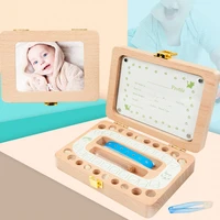 wooden baby tooth box wood milk teeth organizer collect storage english language box for boys girls souvenirs save gifts