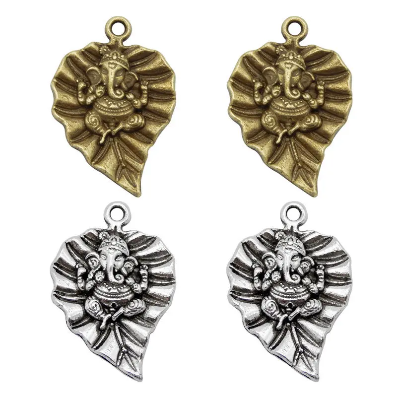 

Julie Wang 10PCS Ganesha Leaf Charms Alloy Elephant God Bracelet Pendant Jewelry Making Metal Accessory