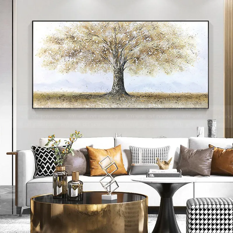 

100%handmade gold abstract canvas painting acrylic wall art pictures for living room home hallway bedroom decor original texture