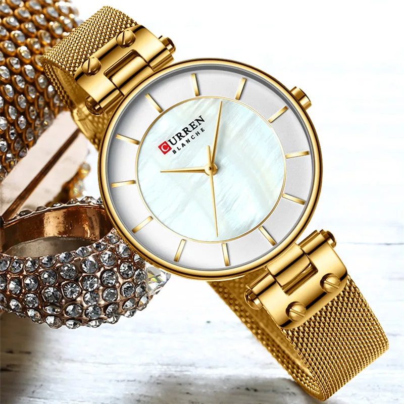 CURREN женские часы Топ бренд класса люкс золотые водонепроницаемые модные сетка