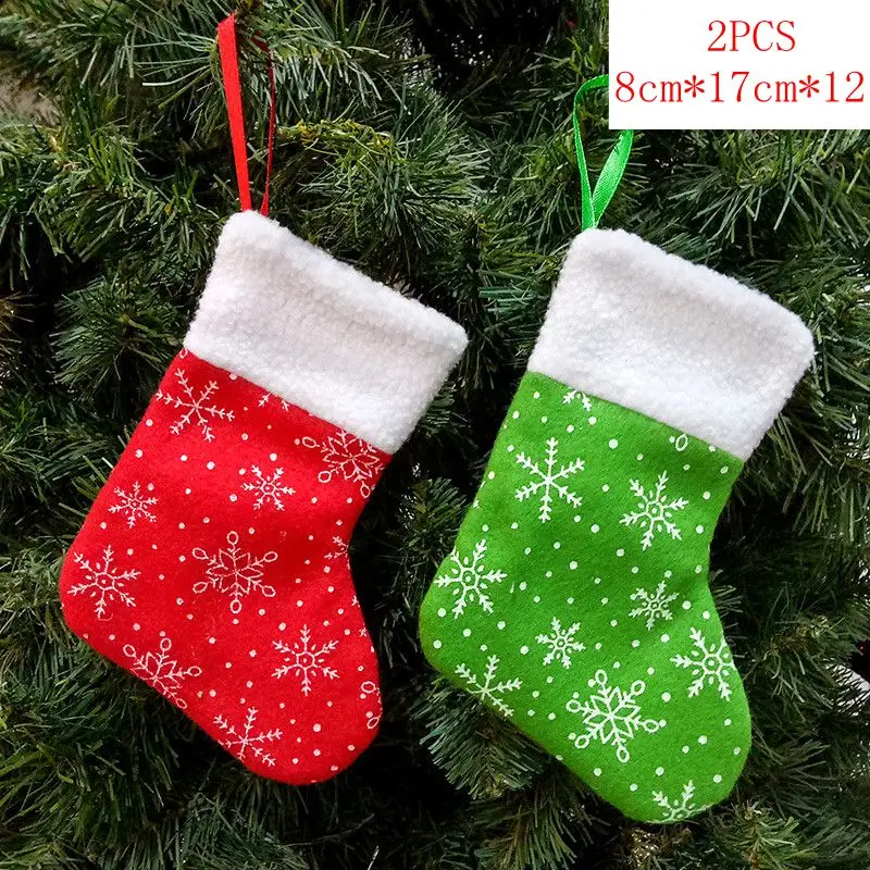2pcs 8x17x12cm Рождественские чулки, носки, кошка, собака, лось, Navidad, год, мешок для конфет Рождество, украшения, рождественские елки, вечерние подарочные сумки для детей - Цвет: 2pcs 8x17x12cm