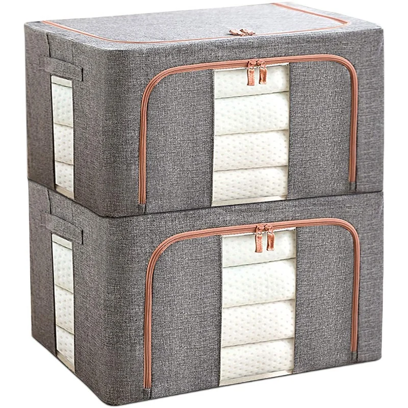 

Stackable Storage Bins, Closet Organizer Boxes with Windows & Zippers, Foldable Containers for Clothes, Set of 2