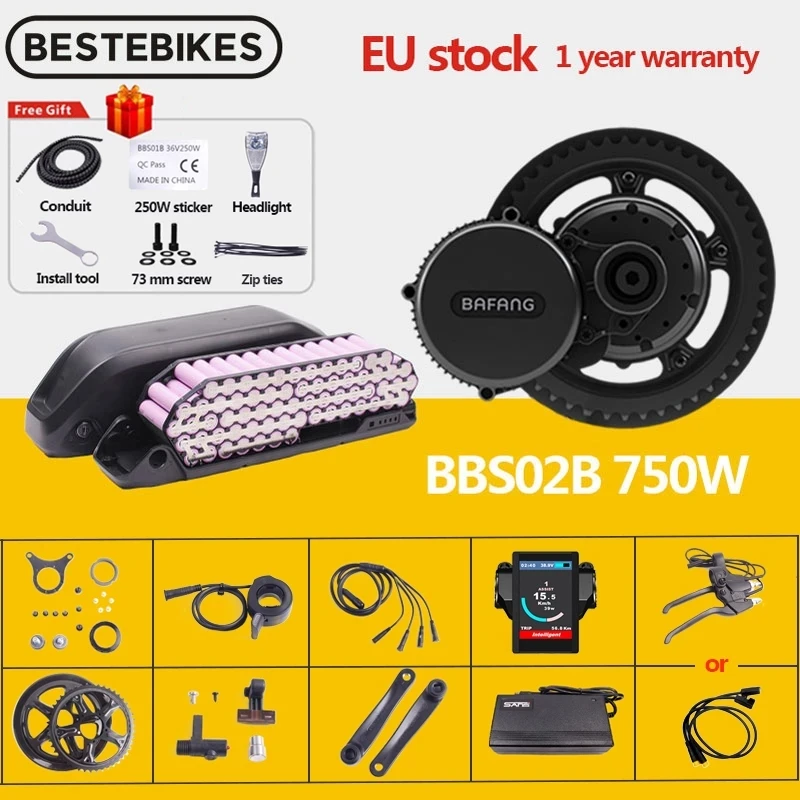 

Комплект для электровелосипеда Bafang BBS02B, 48 В, 750 Вт, средний приводной двигатель 8fun BBS02, мощный центральный двигатель электровелосипеда, 48 в, а