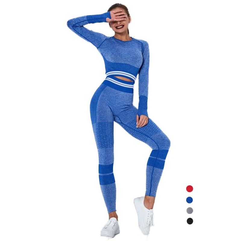 

Seamless Solid Sport Set Fitness Suit High Waist Push Up Leggings Long Sleeve Shirts 2020 GYM Wear Clothes Women